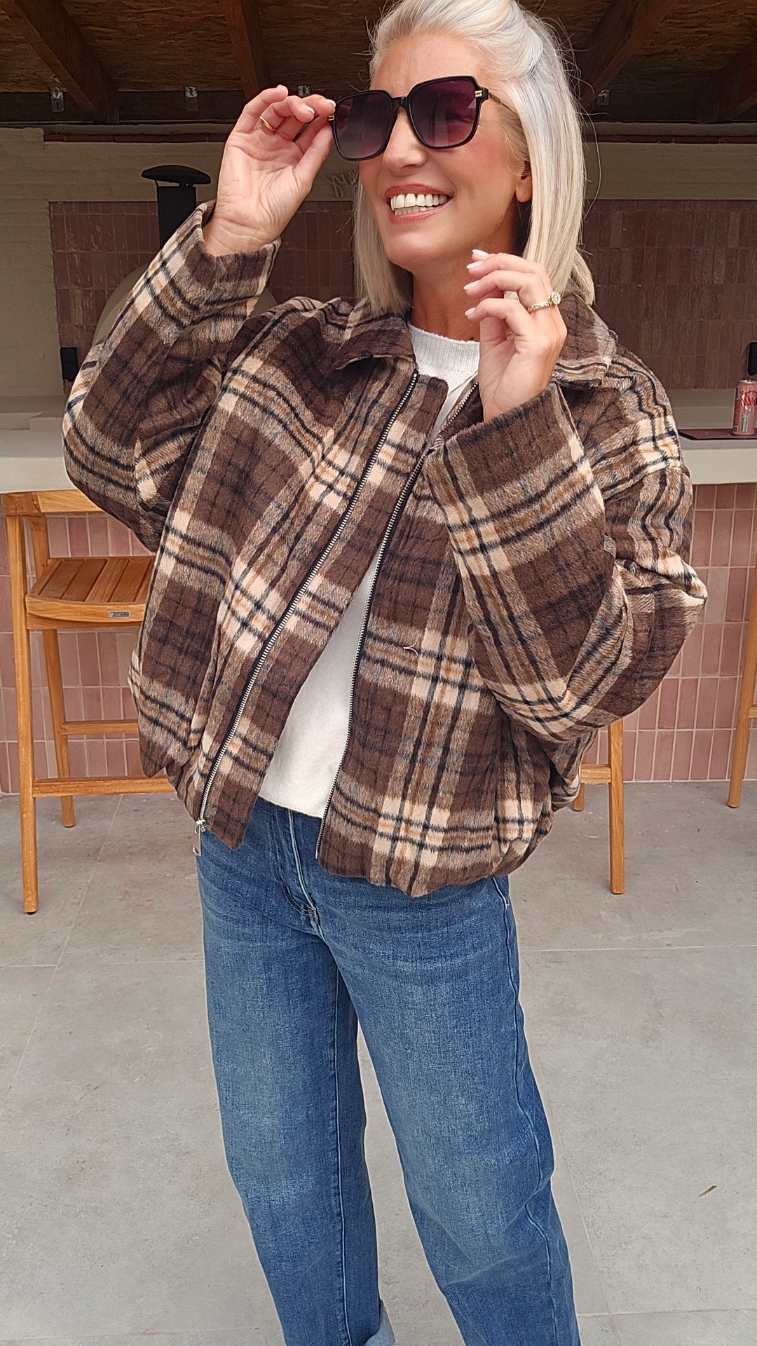 FANNY check jacket brown