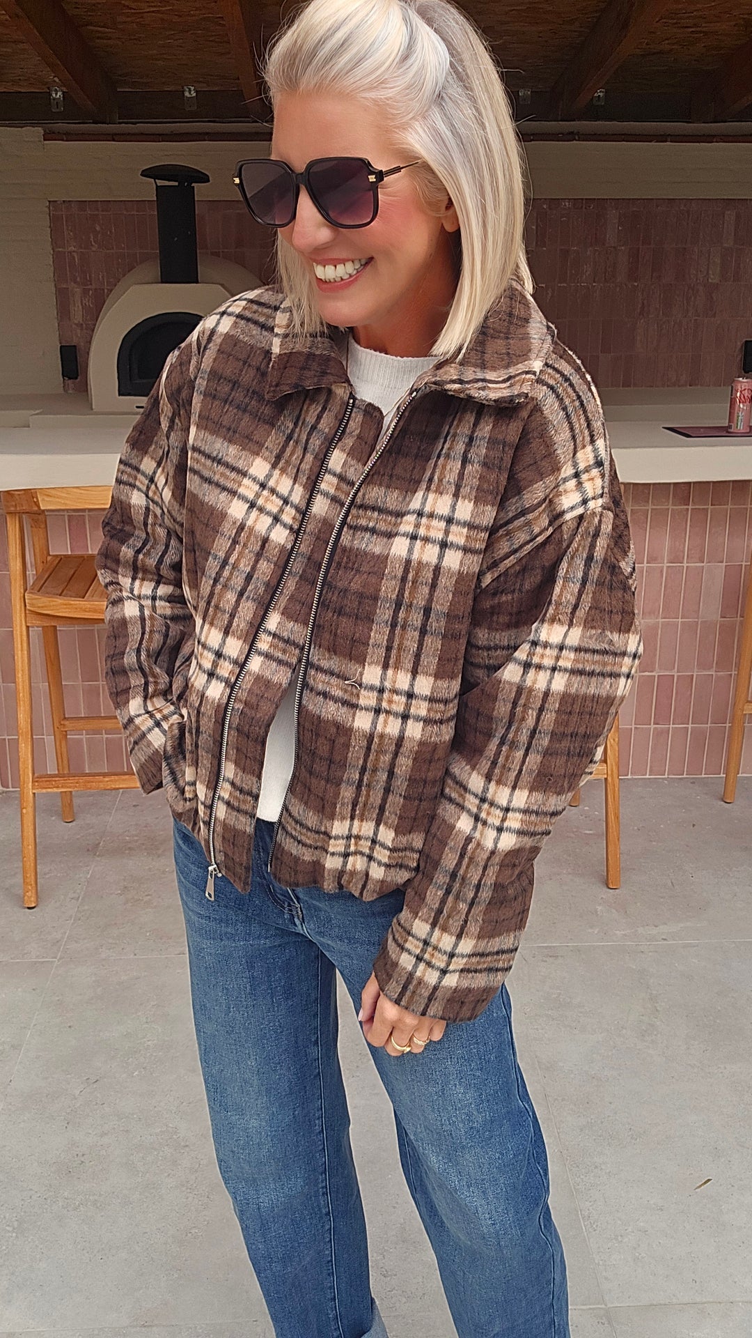 FANNY check jacket brown