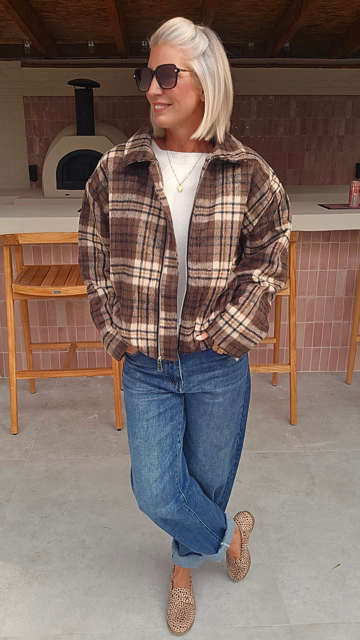 FANNY check jacket brown