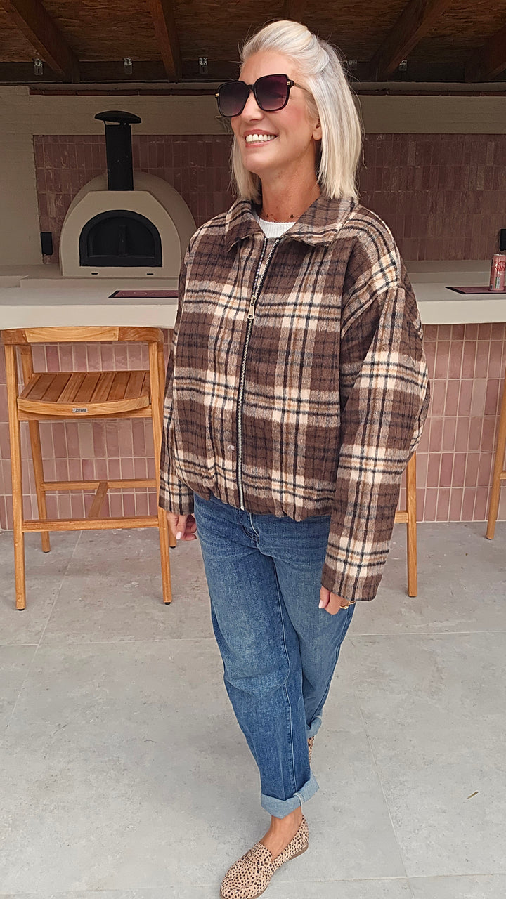 FANNY check jacket brown