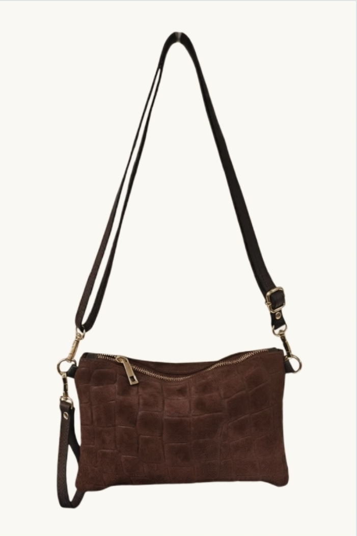 CROCO suede clutch