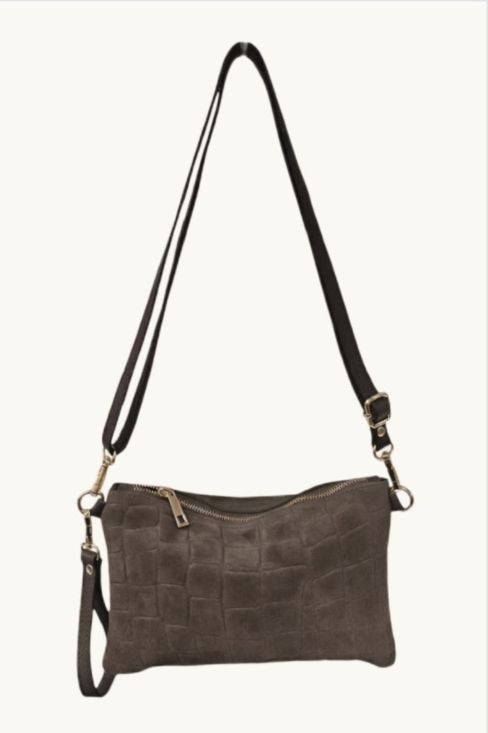 CROCO suede clutch
