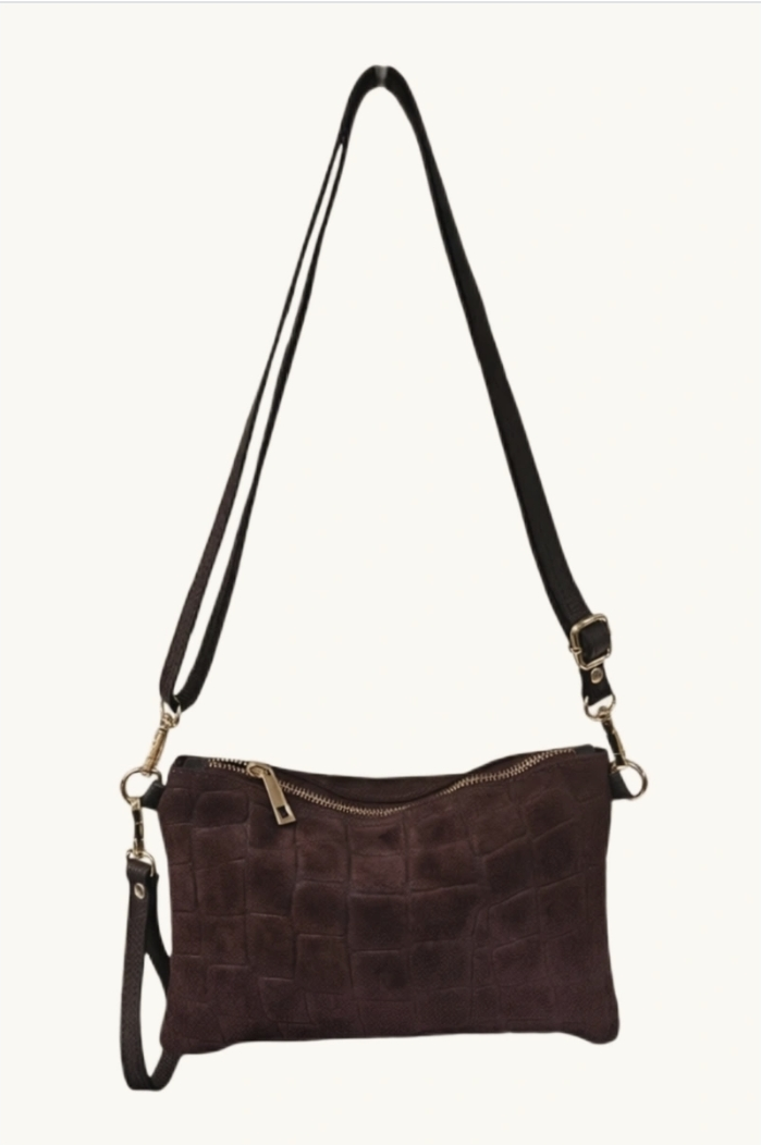 CROCO suede clutch