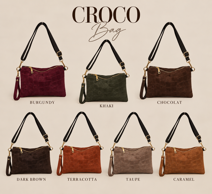 CROCO suede clutch