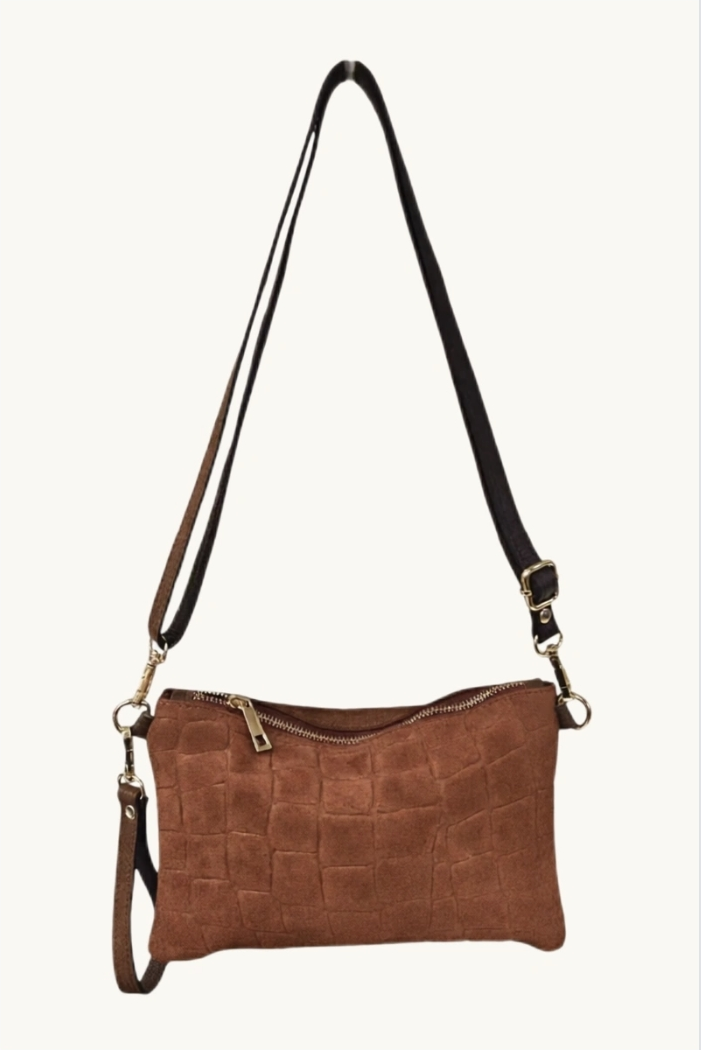 CROCO suede clutch