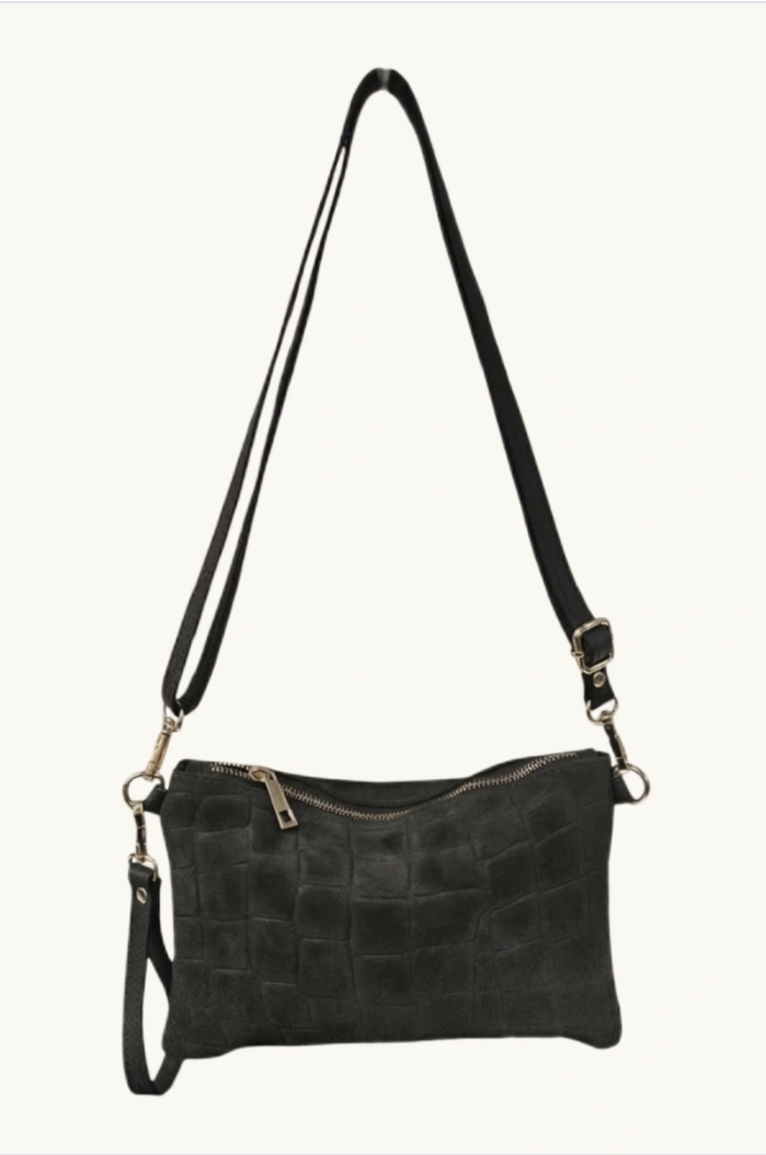 CROCO suede clutch